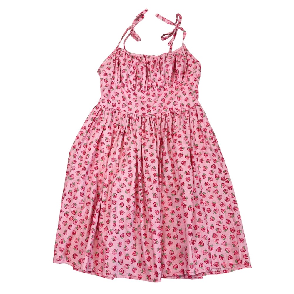 Aino + Elke Stylehaus Pink Strawberry Print Tie Strap Sun Dress Size XXL Cottage
